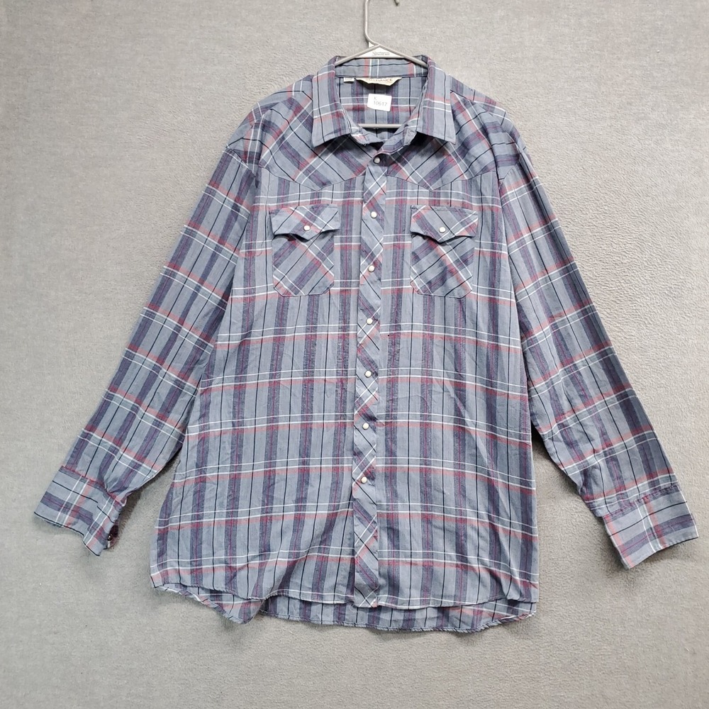 VINTAGE Sundance Men Button Up Shirt 2XL Gray Plaid‎ Western Pearl Snap 90s USA